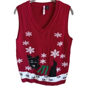 Christmas Scottie Dog Sweater Vest Red Snowflake Knit‎ Holiday Festive XL